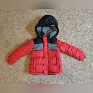 Infant Boys Okie Dokie Red Hoodie Puffer Jacket Fleece Lined Size 24 Months